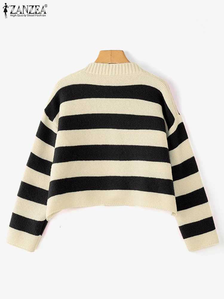 ZANZEA Fashion Women Sweaters Cardigans Long Sleeve Striped Jumpers Autumn Knitted 2025 Winter Casual Loose Knitwear Buttons TopT251028