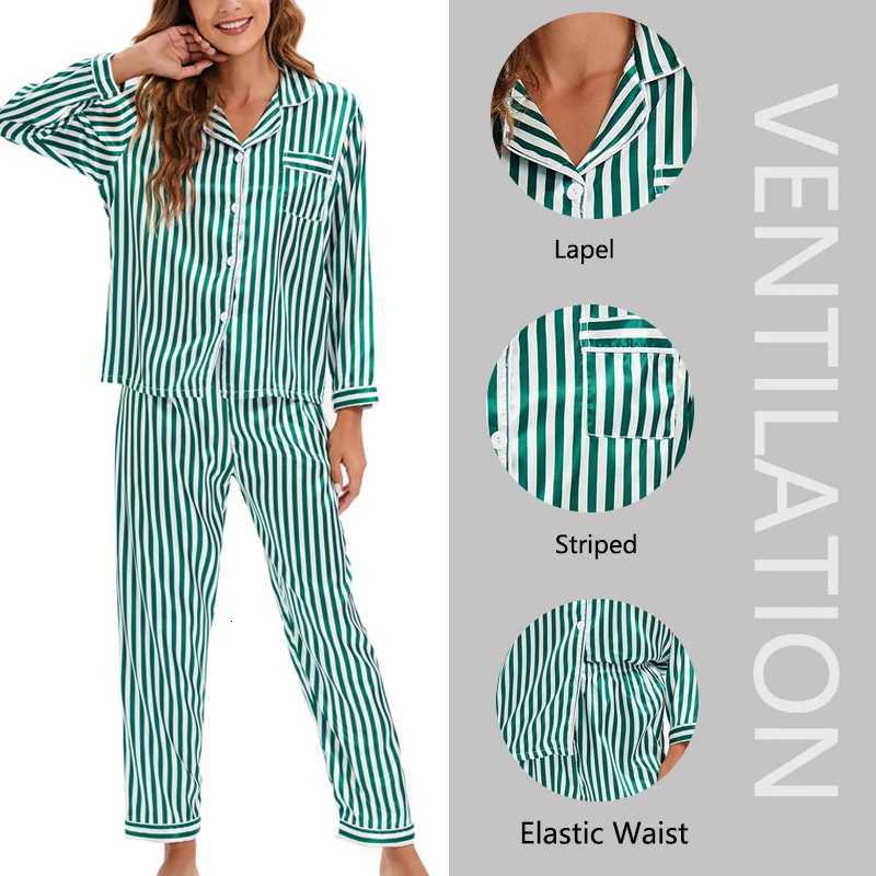 Fall and Winter Women Nightwear Cardigan Lapels Long Sleeves Stripes Pajamas Soft Loungewear TwoPiece Set Sleepwear HomewearT251029