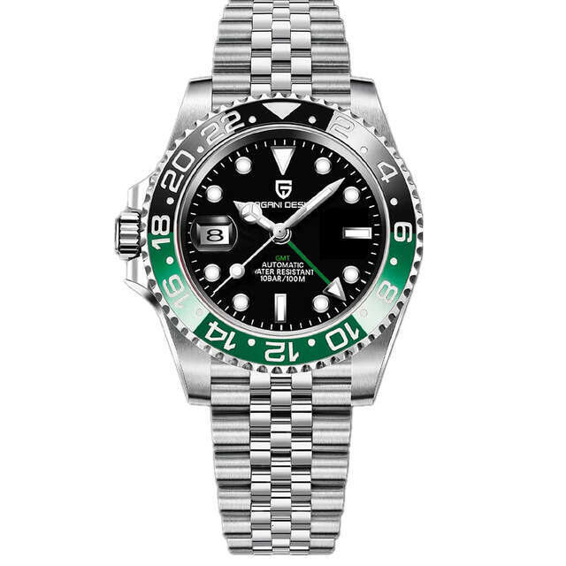 New GMT Full Luminous Men's Fully Automatic Mechanical Watch Stainless Steel Calendar Movement NH34A Wristwatch