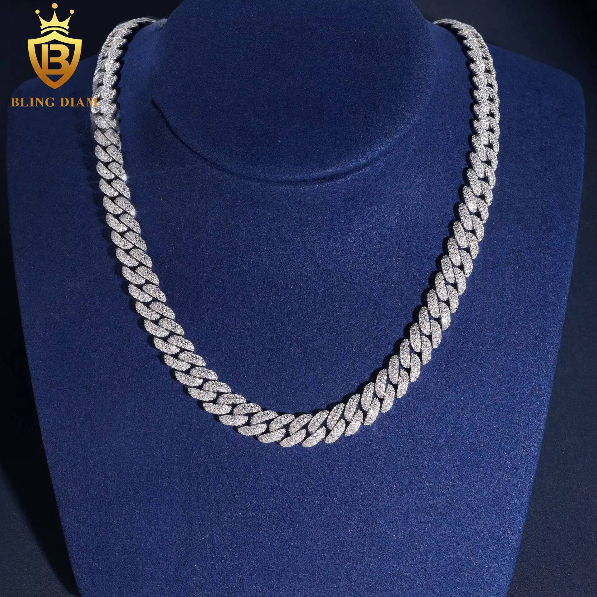 In Stock Iced Out Moissanite Cuban Link Chain HipHop Style 10mm S925 Silver Moissanite Cuban Chain Pass Diamond Tester with GRA