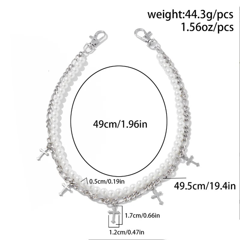 Vintage Punk Pearl Cross Pants Waist Chain Men Cool Jeans Keychain Wallet KeyChains Gothic Biker Accessories 251021