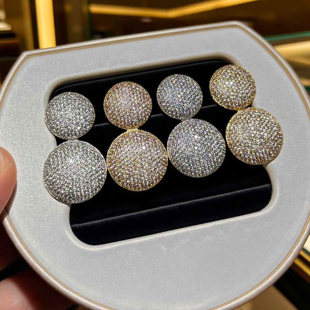 Fashion Round Circle Geometric Pendant Earring Shiny Cubic Zirconia For Women Temperament Personality Wedding Jewelry