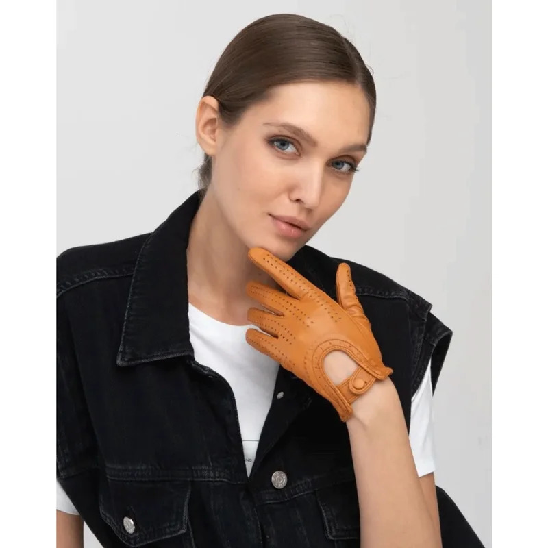 Women Genuine Leather Sheepskin Gloves Breathable thin Outdoor Cycling Driving Motorcycle spring Summer Lady 251013