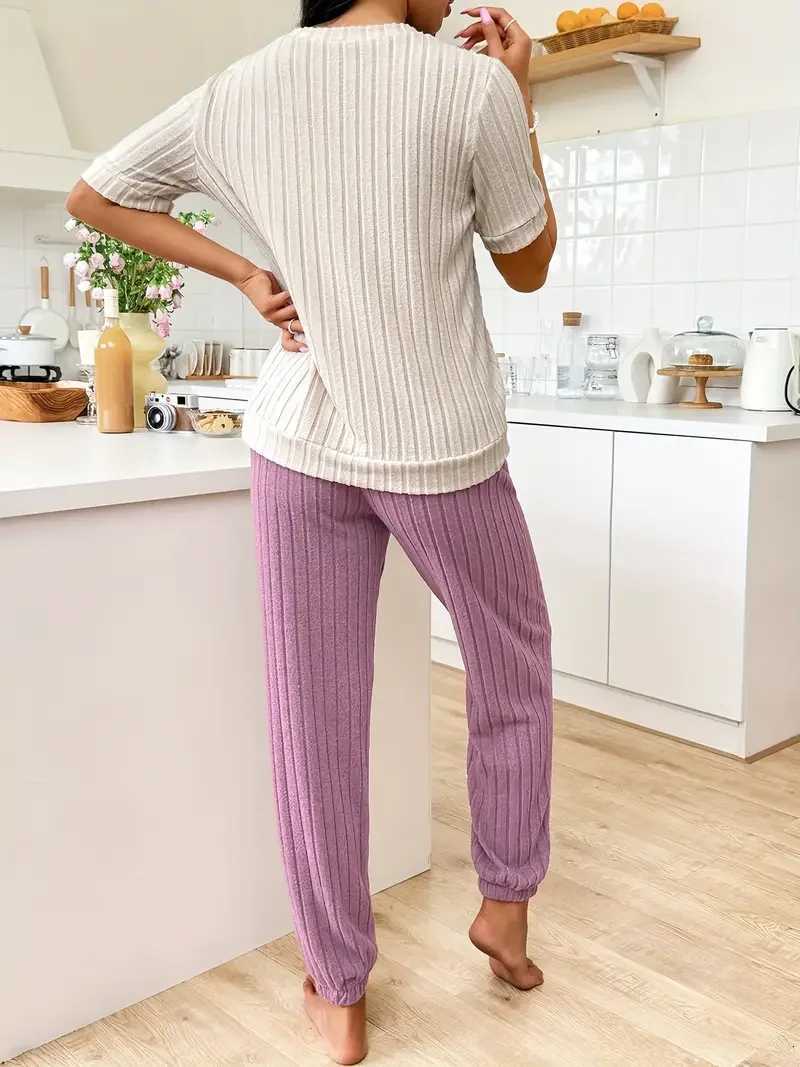 Autumn Winter TwoPiece Pajamas Set for Women Sleepwear Heart Letter Print Round Neck Short Sleeve Tops Long Pants Home WearT251029