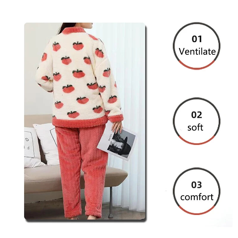 Padded and Thickened Warm Flannel Women Pajamas Loungewear Winter Peach Sleepwear Homewear Coral Velvet TwoPiece Set Nightwear 251029