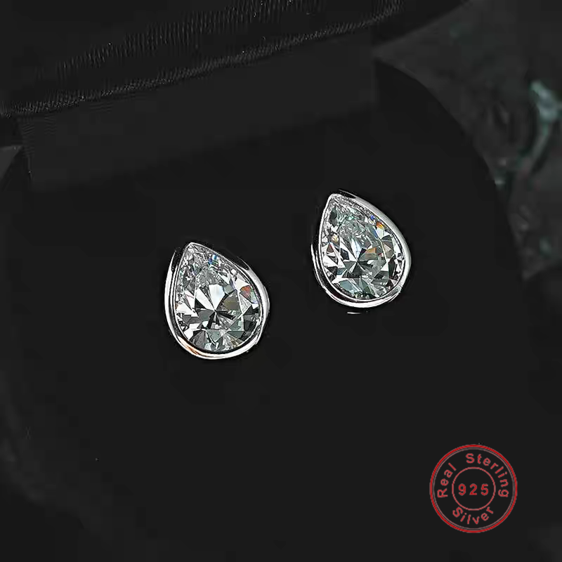 Rulalei Stud Earrings Luxury Jewelry Pure 100% 925 Sterling Silver Water Drop White Lab Moissanite Diamond Gemstones Party Elegant Women Wedding Earri