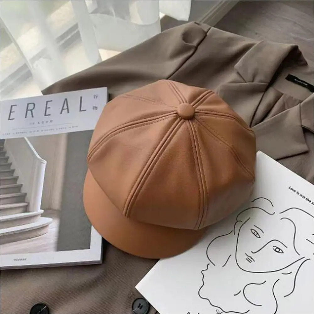 Casual Fashion Peaked Cap Ladies Women Girls Leather Baker Boy Peaked Cap sboy Hat 251029