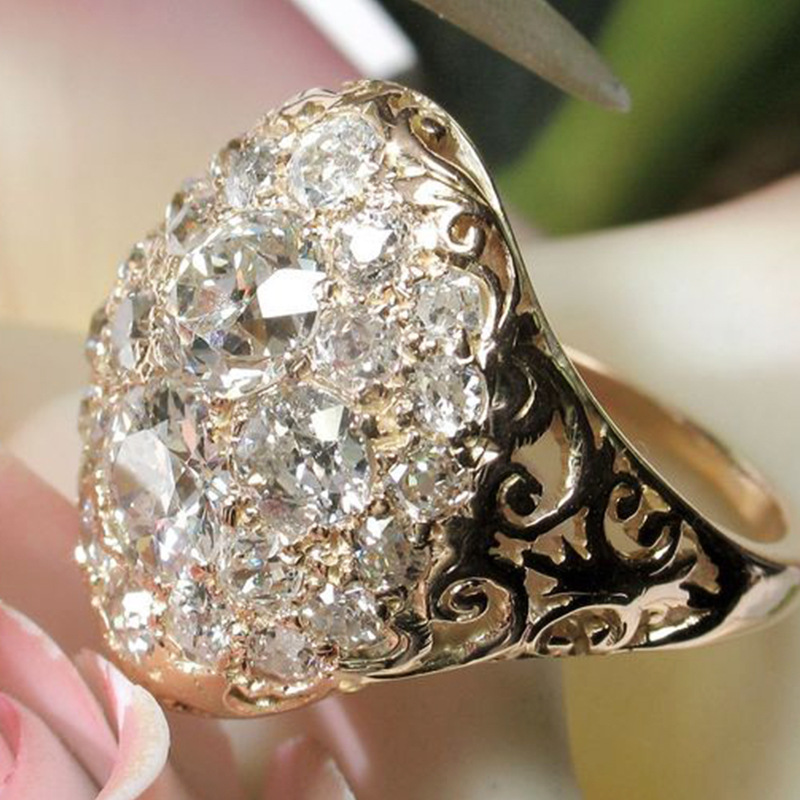 Vintage Women Fashion Jewelry 18K Gold Fill Round Cut 5A Zircon CZ Diamond Hollow Top Sell Party Elegant Lady Wedding Engagement Band Ring Gift