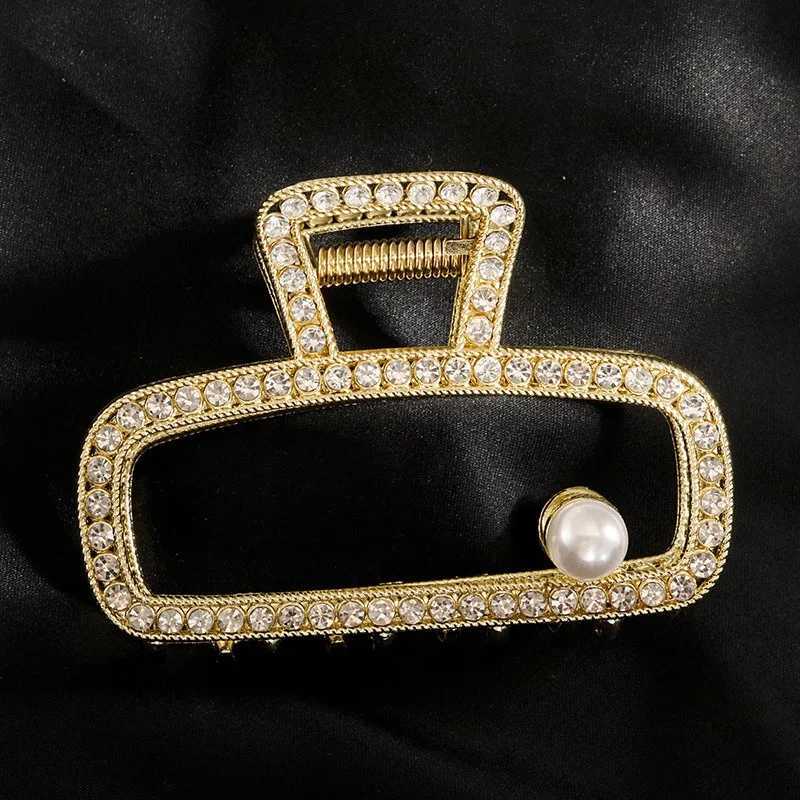 1pc Luxury Toned Hair Claw Rhinestones Pearl Accents Elegant Geometric Designs Perfect Special Events Glamorous Hair AccessoriesW251028