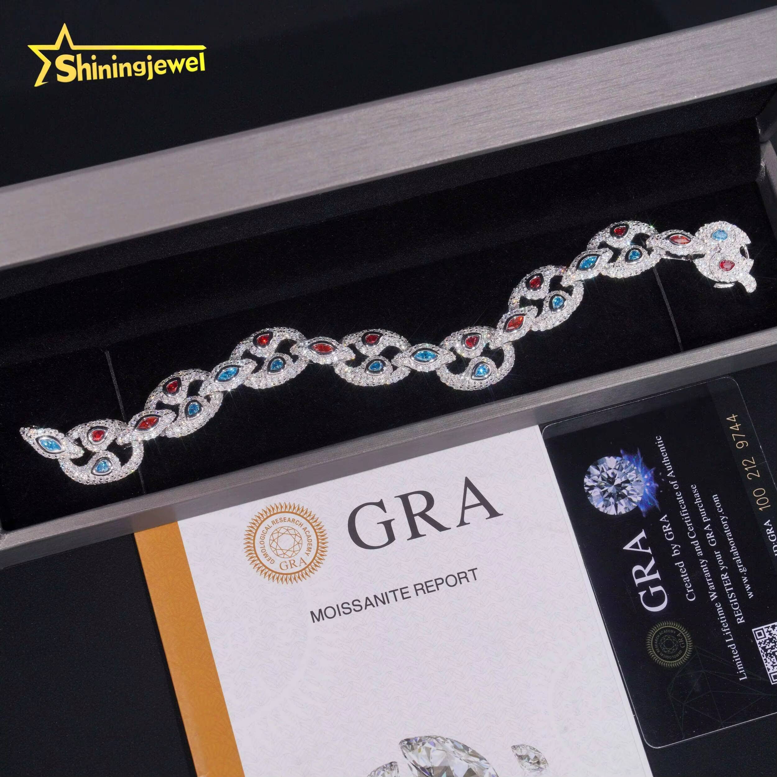 Bling ColorMoissanite Charm Bracelet with Adjustable Cuban Chain 7 Inches 8 Inches Cuban Bracelet for Men Woman