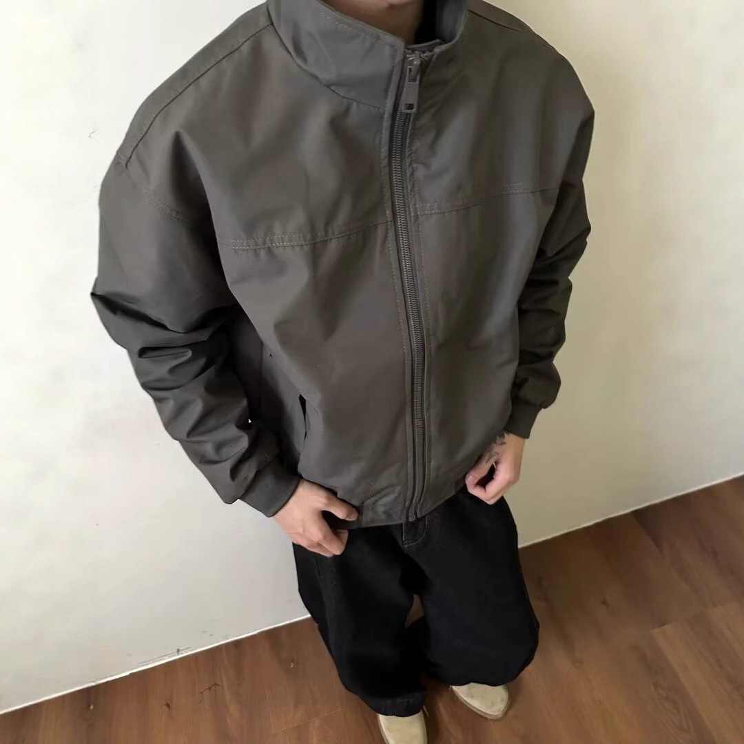 American Style Jacket Stand Collar Designer Jacket Windbreaker Men Autumn Winter Solid Color Casual Loose Versatile Zipper Workwear Flight Jacket