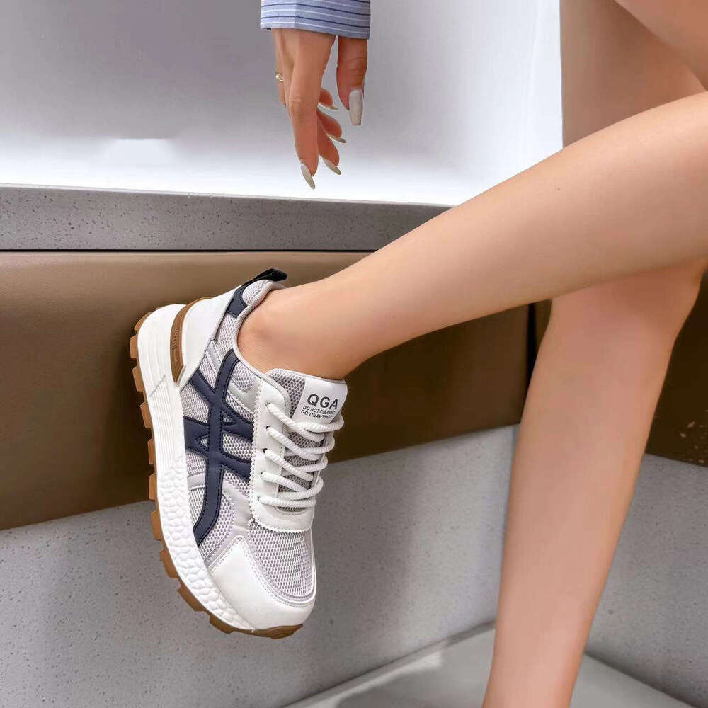 Genuine Leather Dad Shoes for Women 2025 Autumn New Breathable Mesh Versatile Lightweight Sports Casual Height-Increasing Sneakers