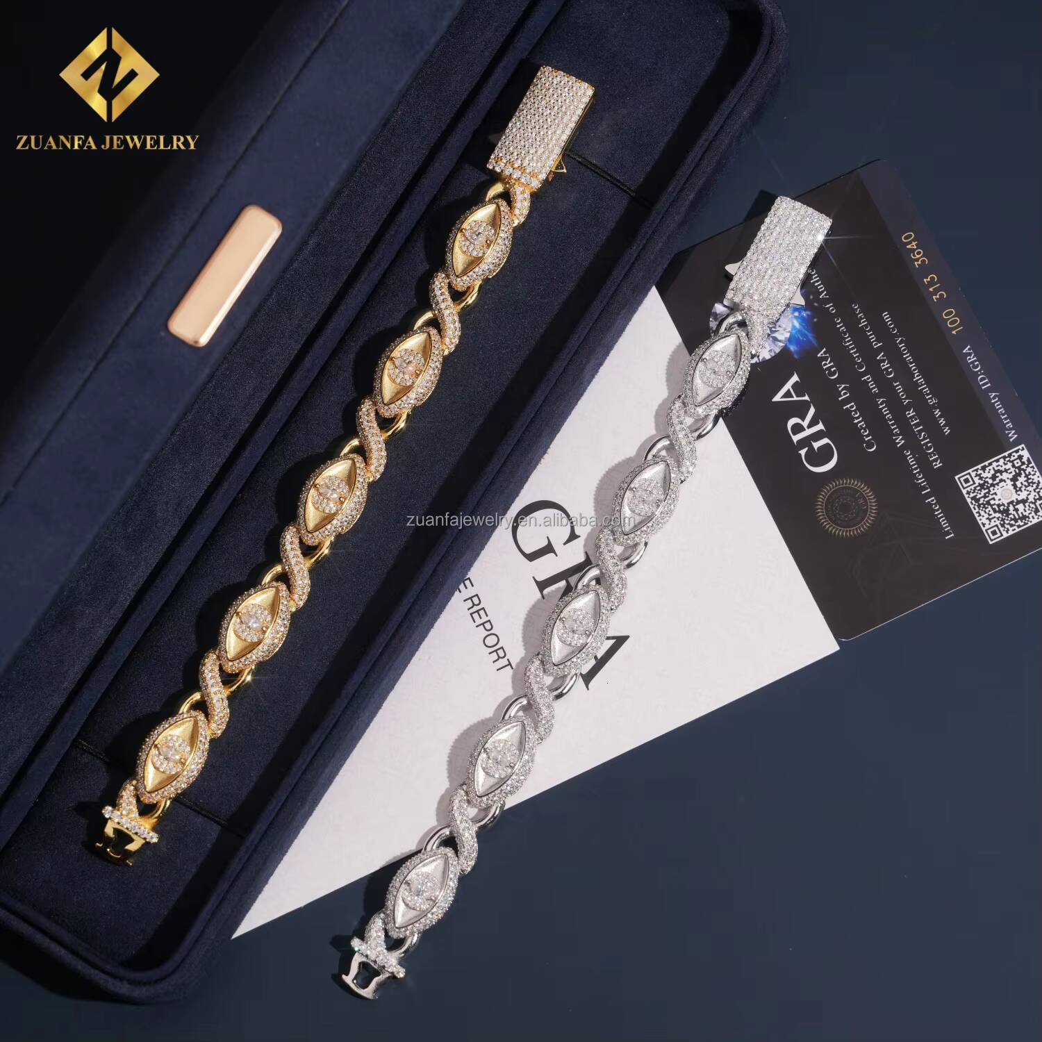 Special Design Fashion Evil Eyes 12mm Iced Out Hip Hop Jewelry S925 Silver Vvs1 Moissanite Diamond Infinity Cuban Bracelet