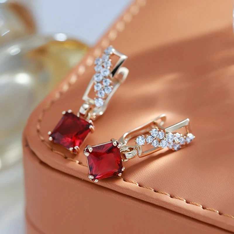 Wbmqda Fashion 585 Rose Gold Color Long Dangle Earrings For Women Square Red Natural Zircon Accessories Luxury Dubai JewelryW251029