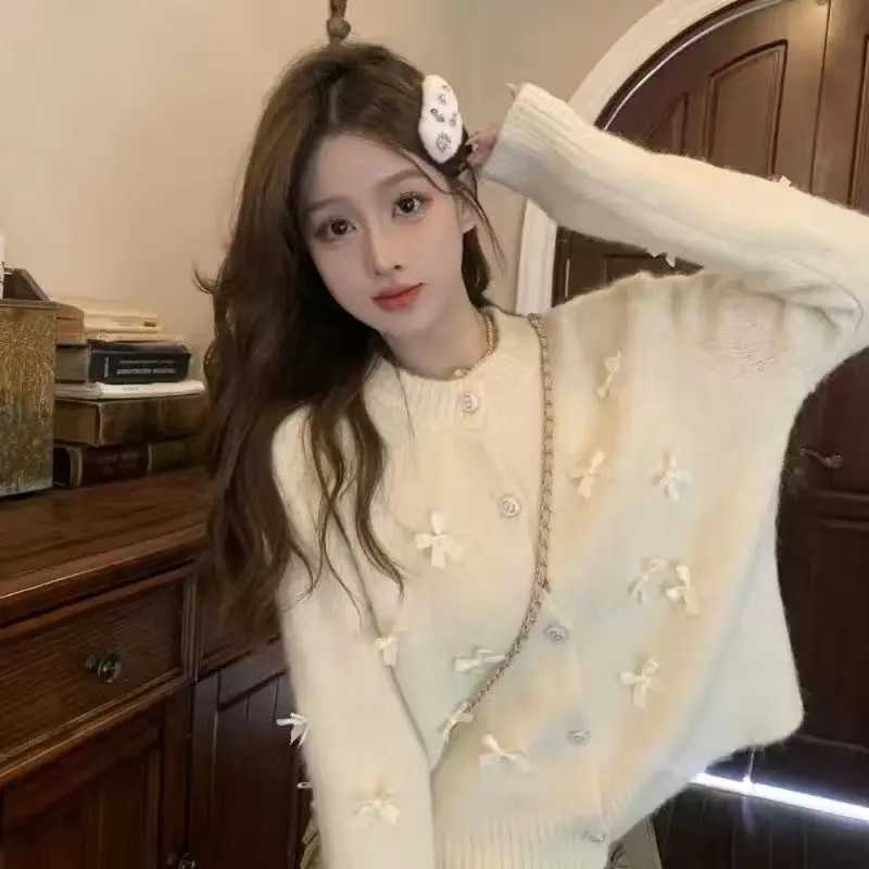 Womens Bow Knit Cardigan Sweater Spring AutumnT251028