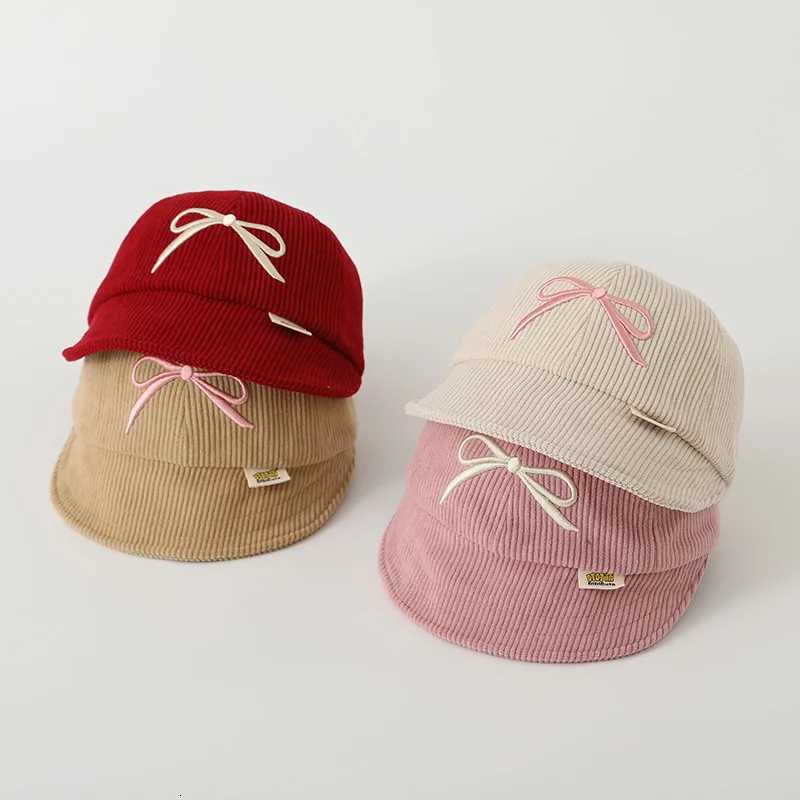 Kids Corduroy Big Brim Duckbill Hat Girl Embroidered Bow Duck Tongue Cap Autumn Baby Sun Visors 13year Children Baseball Hats251028