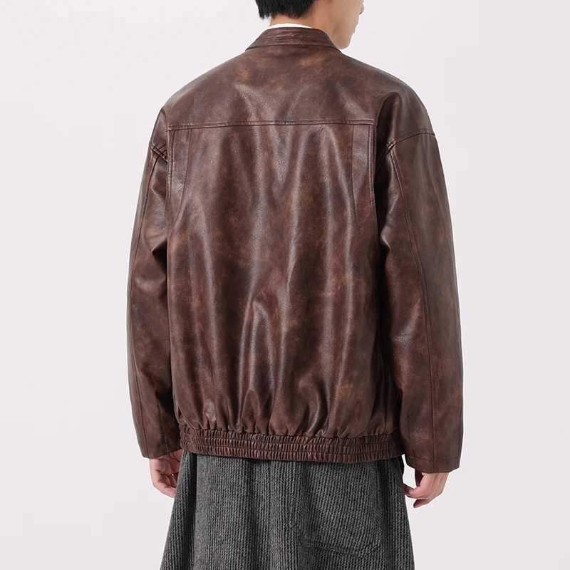 Leather Jackets Men American Western Vintage Washed Casual Jacket Men Spring Autumn Outdoor Windproof Warm Loose Parkas Coat 5XLT251029