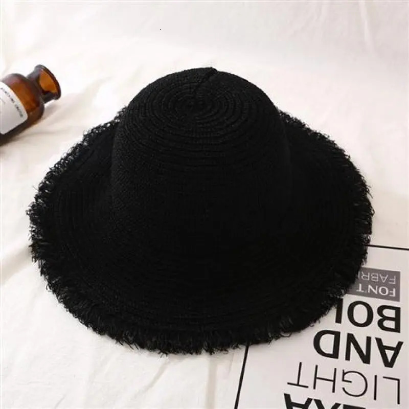 Fashion Women Panama Hats for Women Wide Large Brim Beach Sun Hats with Fashion Solid Visor Hat Straw Cap Female Bucket Hat 251029
