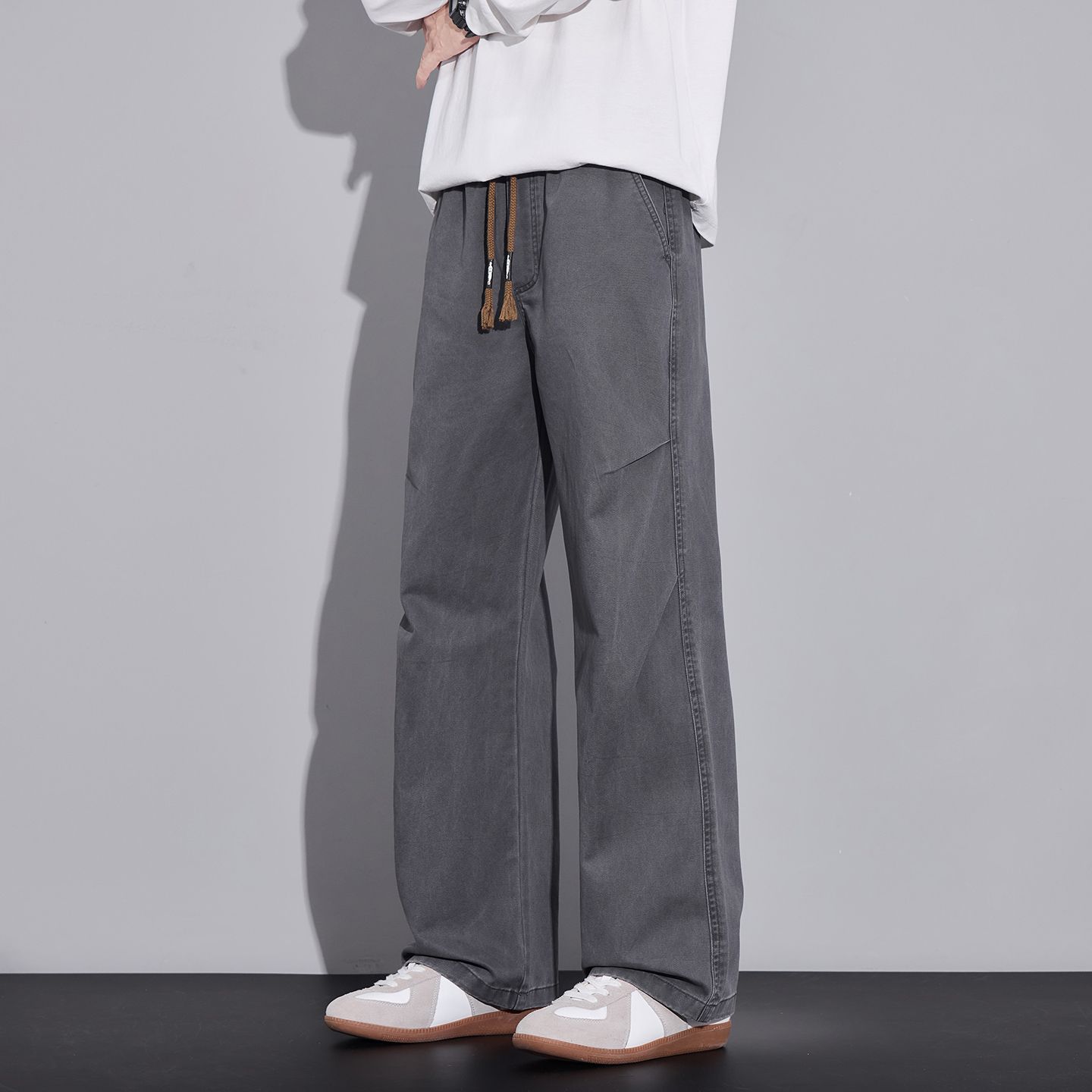 2025 Men's wide-leg casual pants, loose pure cotton long pants, trendy and retro autumn and winter new straight-leg pants, floor-length pants--12