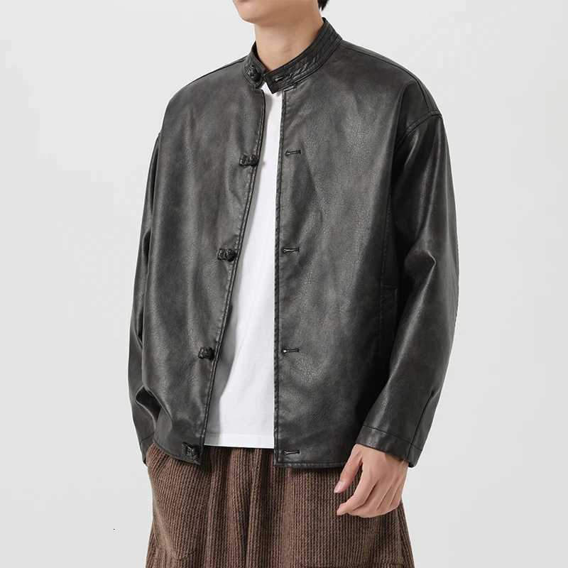 2025 Autumn Men Cool Oversized Vintage Distressed Pu Leather Jacket Men Elegant Luxury Designer Chinese Style Leather JacketT251029