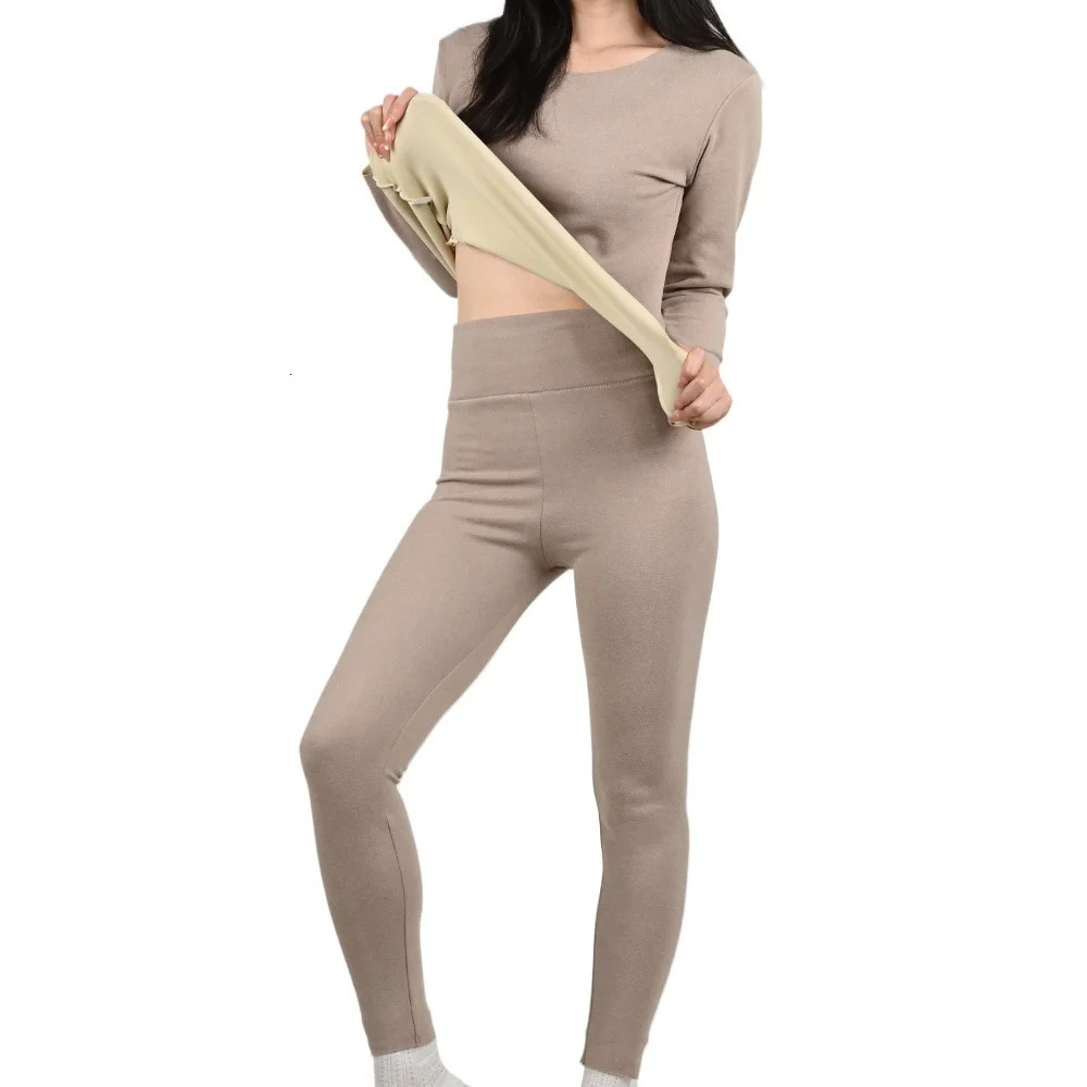 Womens Warm Underwear Set Seamless Thick Double Layer Winter LongSleeved Long Pants 2 Pcs Pajama 251029