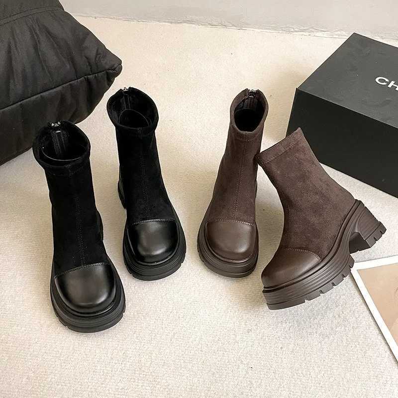 Women Suede Modern Ankle Boots Plush Mid Heels Shoes Winter 2025 Trend Office Chunky Shoes Fashion Walking Non Slip Botas Mujer Z251029