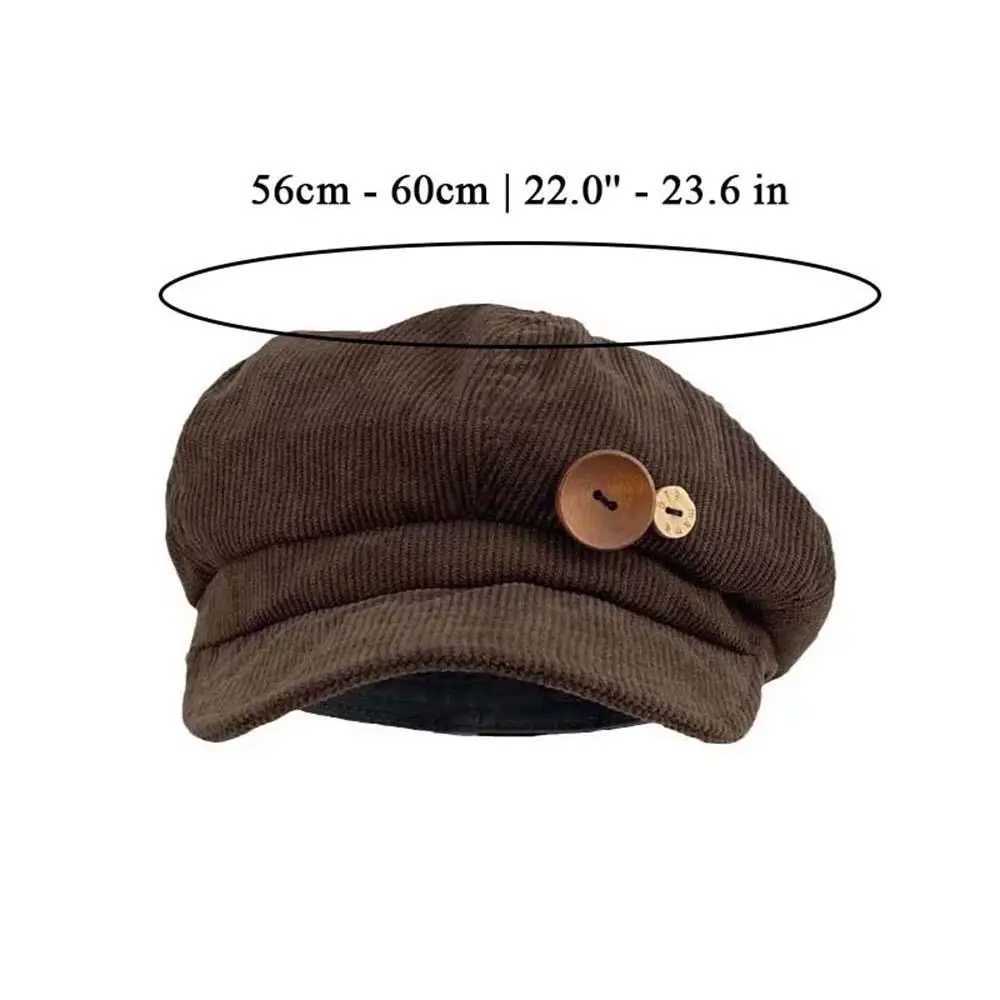Brown Stripe Peaked Cap Fashion Outdoor Hat Double Button Decor Button Corduroy Item Useful Octagonal Cap Women Newsboy Hat