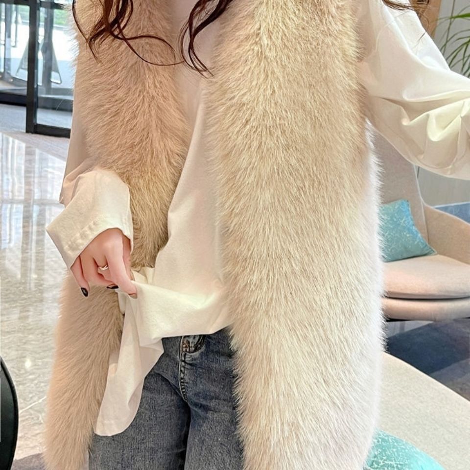 Autumn Winter Fur Vest Women Thicken Warm Plush Sleeveless Jackets Female Mid Long Waistcoat Woman clothing outwear 241031