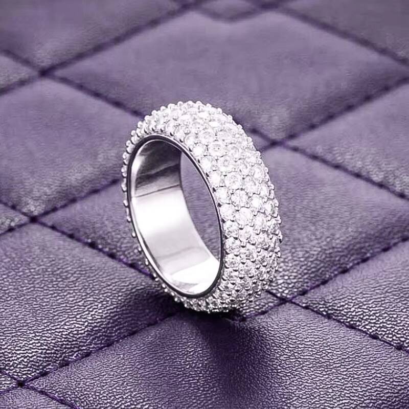 Pass Diamond Tester Hip Hop Bling D Color VVS Moissanite Iced Out Mens 5 Rows Band Ring With 925 Sterling Silver GRA