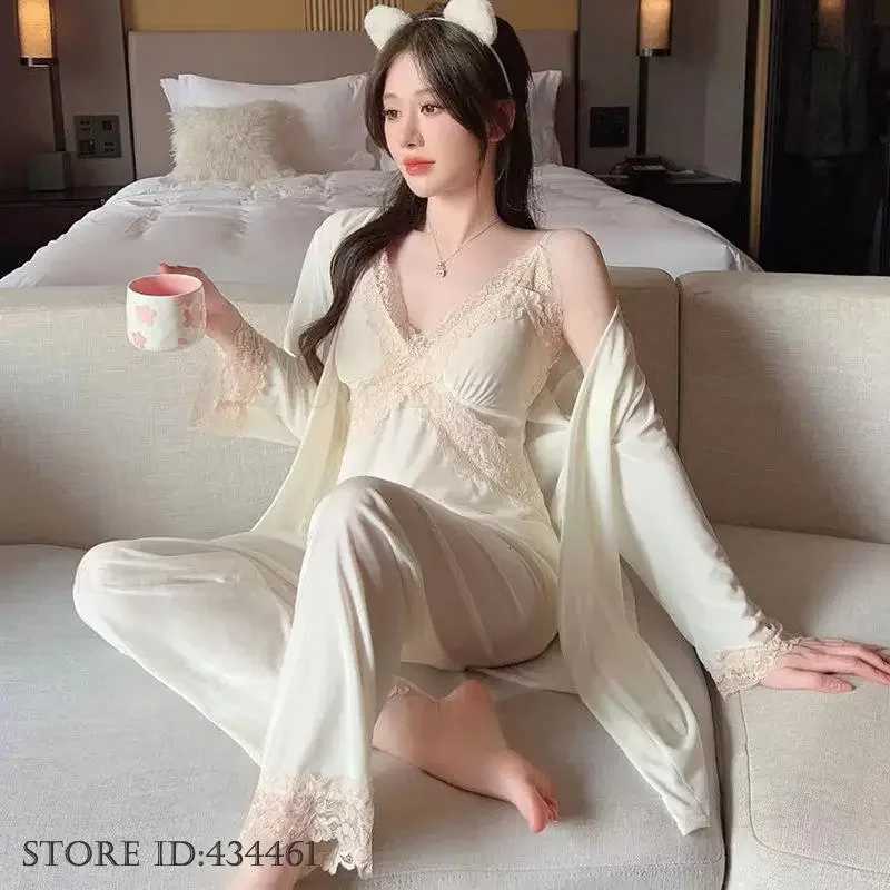 Autumn Winter Velour Women Sleepwear Velvet Female 3Pcs Robe Sexy Lace Lingerie Night Wear Loungewear Pajamas Set Home ClothesT251029
