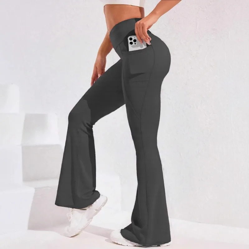 High Waist Flare Leg Yoga Pants Women with Pocket Push Up Butt Running Tights Wide Leg Pants Gym Outdoor Cycling Leggings 251029