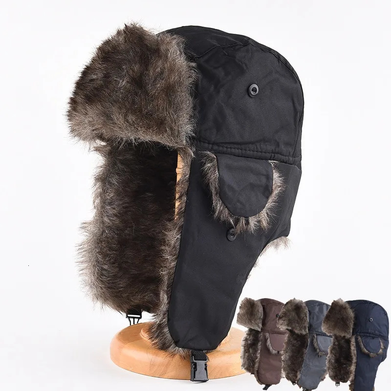 Mens Warm Soldier Hat Winter Pilot Patrolman Earmuffs Polyester Fiber Warm Russian Ski Hat Windproof Cold Pilot Hats 251029