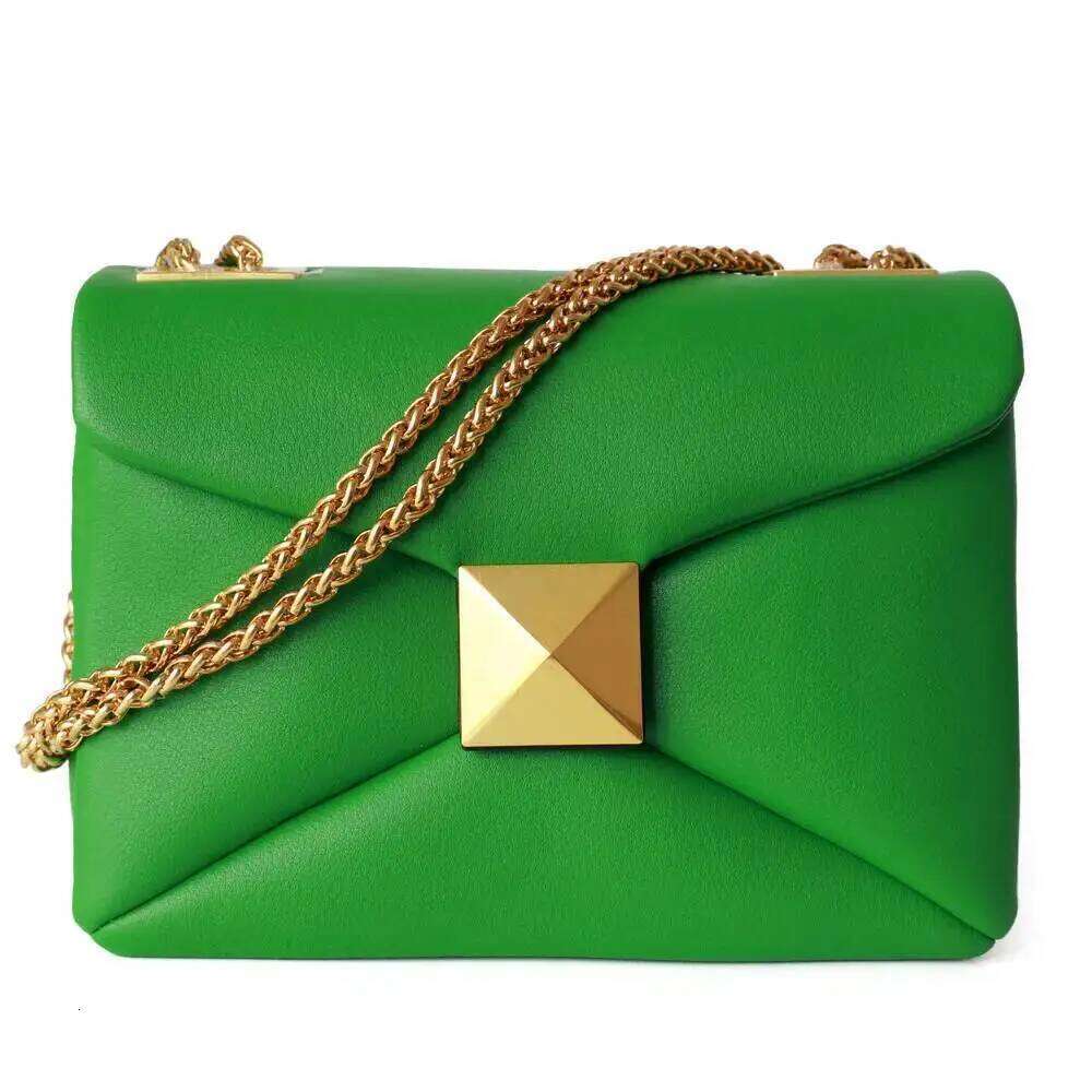 2026 Fashion Designer Genuine Pyramid rivetLeather Small Square Bag High Quality Cowhide Underarm Shoulder BagsSoft Lambskin, Gold Hardware, Chain Sho