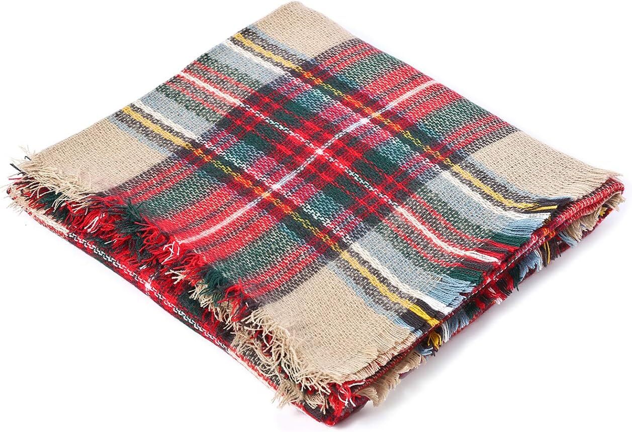 Custom Christmas Fall Winter Scarf Plaid Tassel Soft Warm Blanket Scarves Womens Shawl Wraps