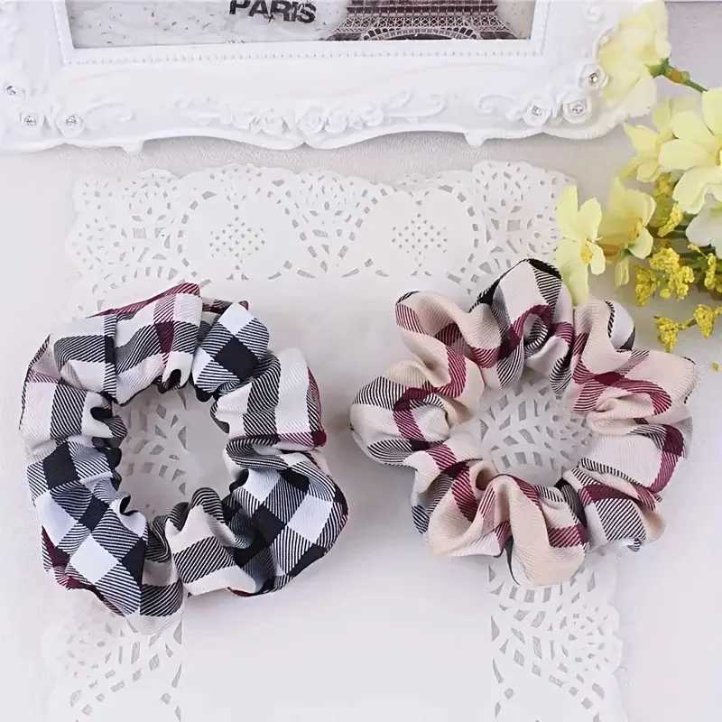 Elegant Plaid Scrunchie Elastic Hair Bands for Women Large Size Vintage Style Headband Ponytail Holder Headwear Hair AccessoriesW251028