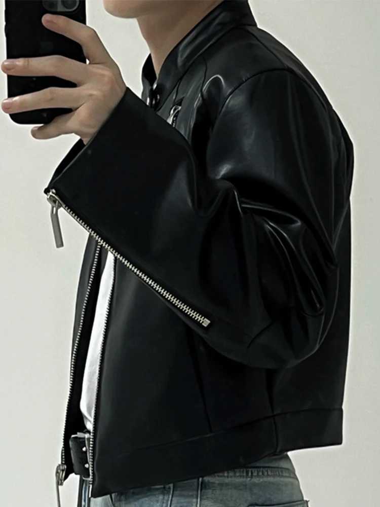 Mauroicardi Spring Autumn Short Black Pu Leather Jacket Men Zipper Long Sleeve Stand Collar Cool Luxury Designer Clothes 2022T251029