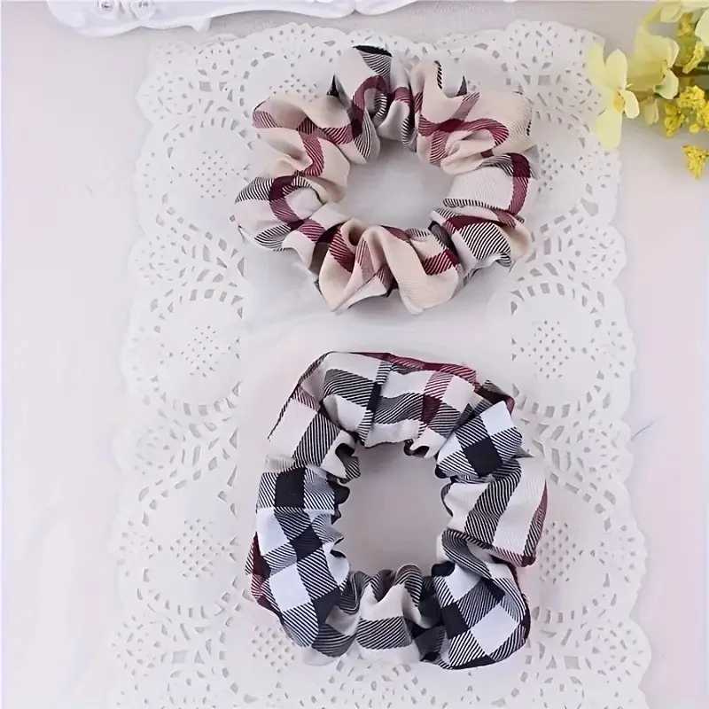 Elegant Plaid Scrunchie Elastic Hair Bands for Women Large Size Vintage Style Headband Ponytail Holder Headwear Hair AccessoriesW251028