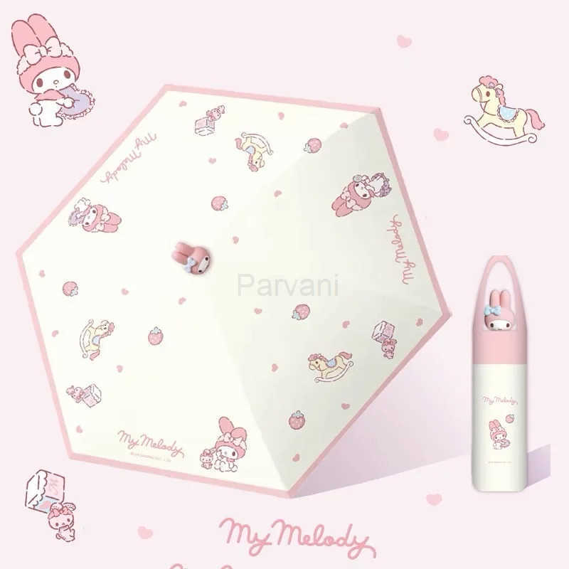 Sanrio Sanrio Cartoon 3d Doll Head Manual Umbrella Cute Sunshade Uv Protection Home Garden Household Rain Gear Umbrellas L251029