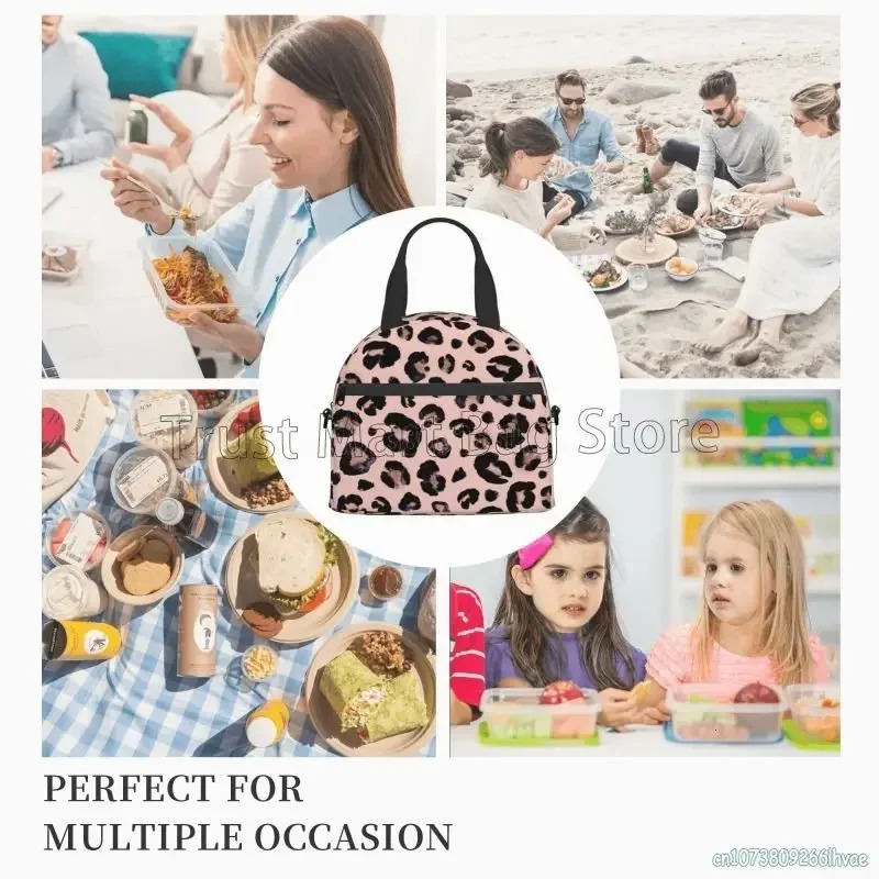 Leopard Print Insulated Lunch Box Cheetah Pink Cooler Tote for Work Office School Picnic Reusable Waterproof Thermal Lunch Bag 251029