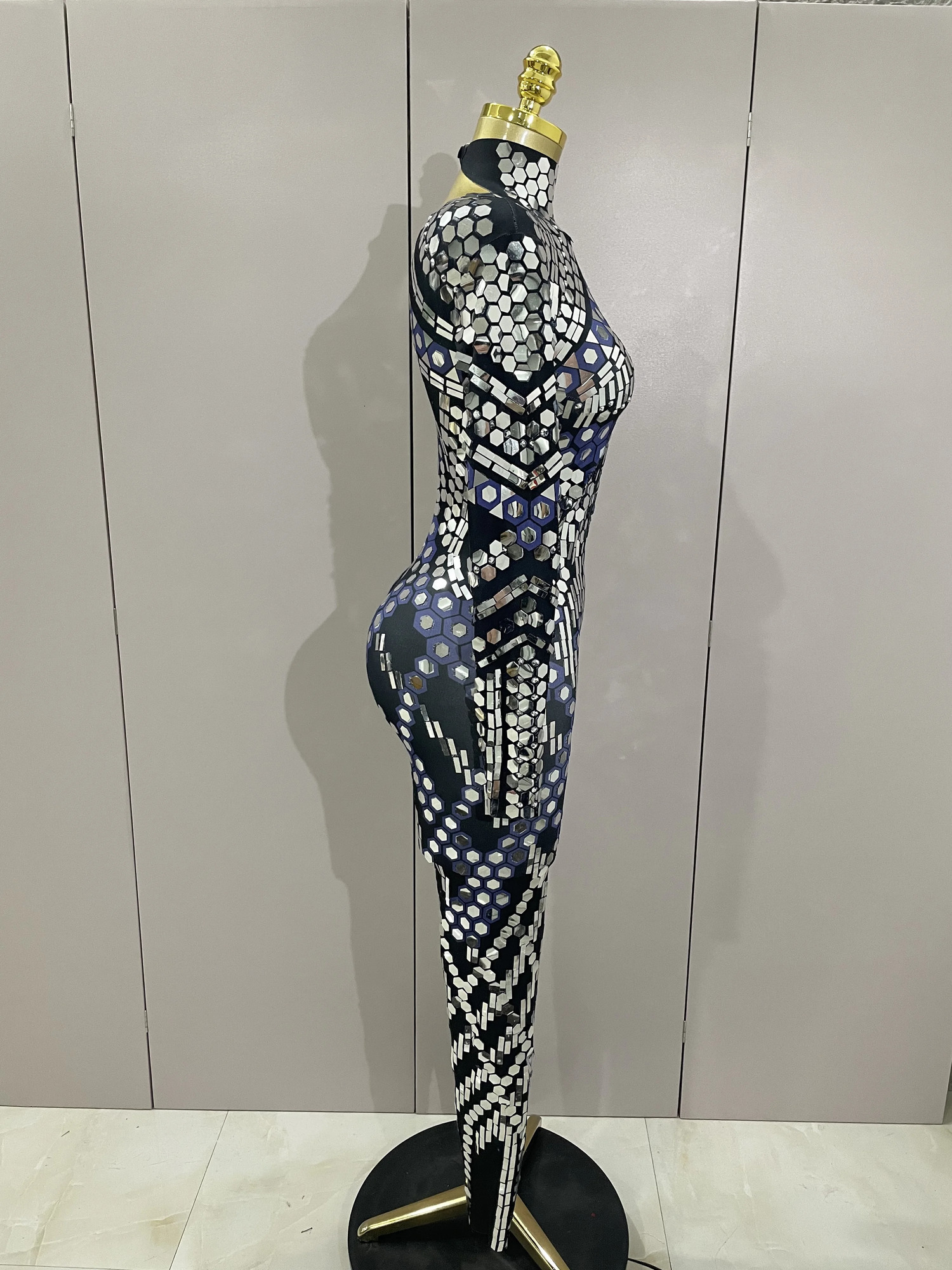 Sexy Shiny Silver Sequins Mirror Black Spandex Jumpsuit Women Prom Dancer Singer Costume Evening Birthday Show Stage Outfit 251027