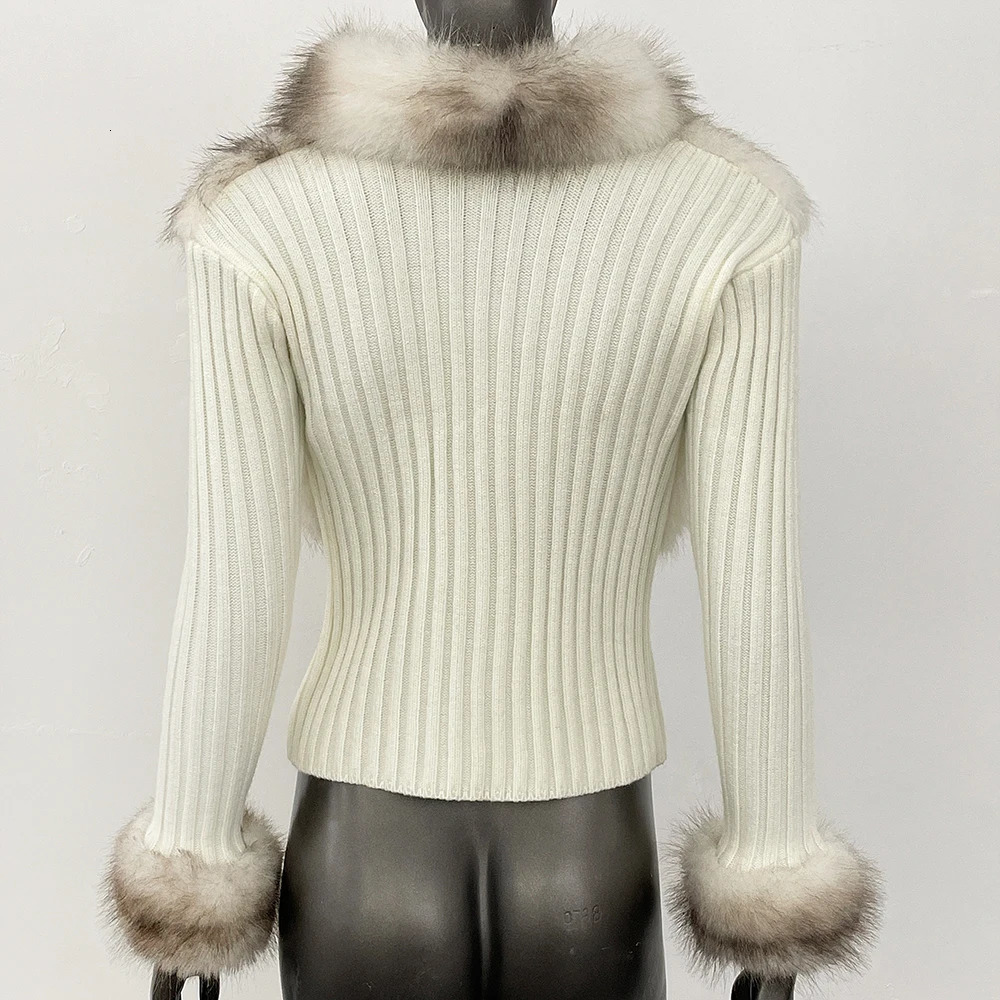 Ecofriendly Sweater Cardigan Women Faux Fur Collar Knitwear Cuddly ner Knitted Autumn Warm Patchwork Clothe 251028