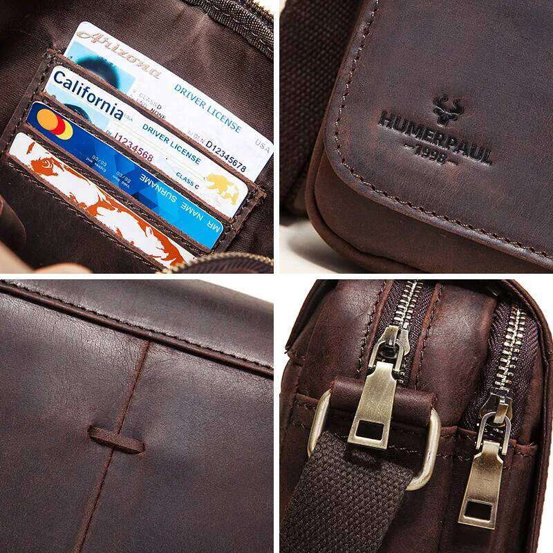 Fashion Crazy Horse Leather Men's Messenger Flap Large Capacity Crossbody Top Quality Shoulder Sling Bag Tote