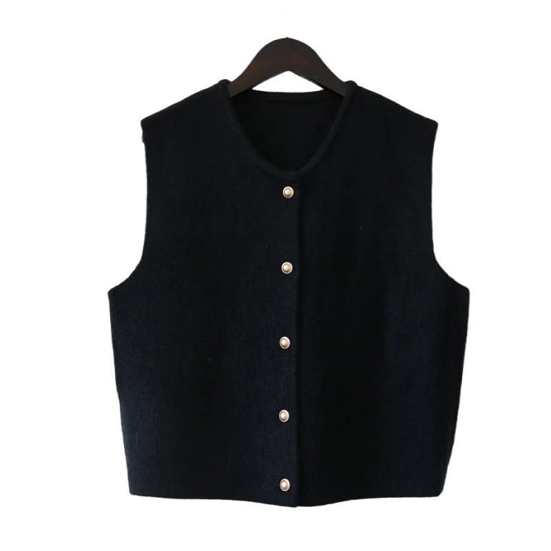 In 2025 Womens Spring Autumn Solid Color Sleeveless Sweater Vest Trendy Stacked Waiver Single Breasted Cardigan Waistcoats 251029