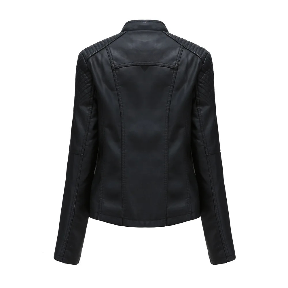 Spring Autumn Leather Jacket Women Slim Fit Motor Biker PU Leather Short Coat Stand Collar Ladies Zipper Outerwear 251029