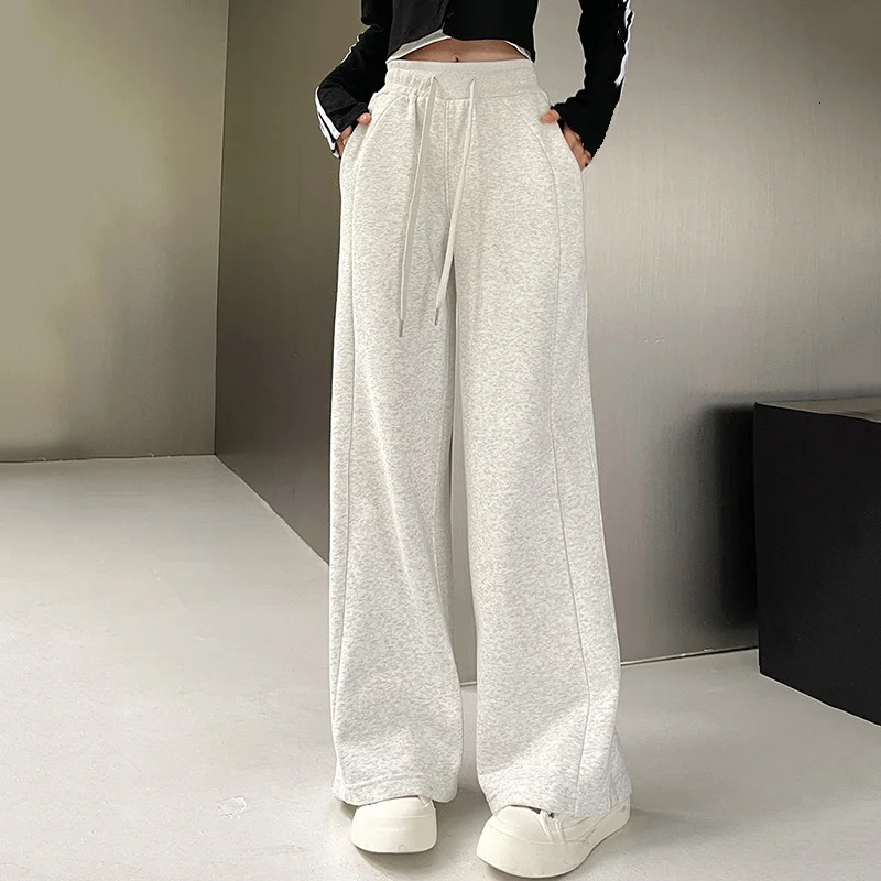 Women Basic Whitegray Black Elastic Sports Trousers Lady Wide Leg Straight Pants Female Versatile High Waisted Sweatpants 251015