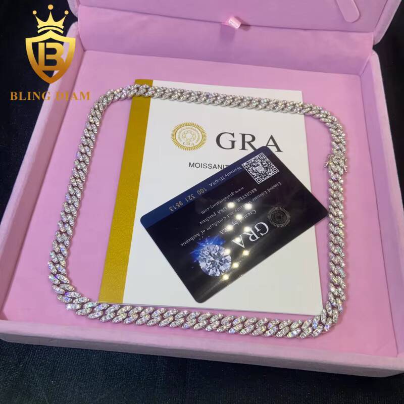 Fashion 8mm Cuban Moissanite Link Chain Pass Diamond Tester VVS1 Moissanite Necklace 925 Sterling Silver Past Diamond Test GRA