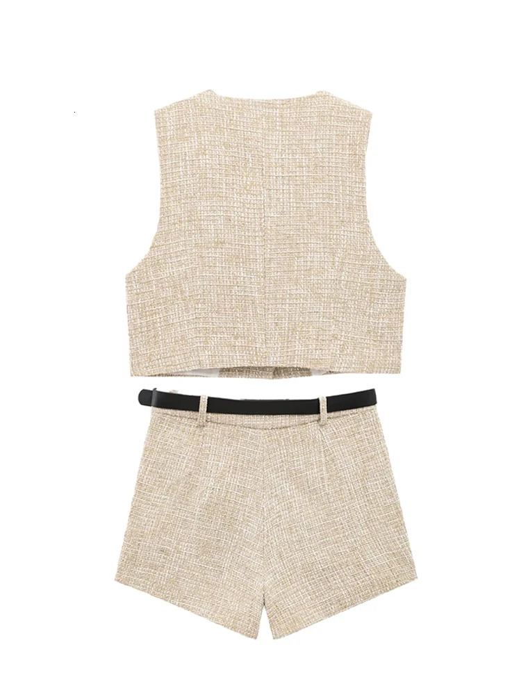 HH Women Elegant Sets ONeck SingleBreasted Waistcoat TopsSummer Slim Office Lady Texture With Belt Culottes Shorts Suits 251029
