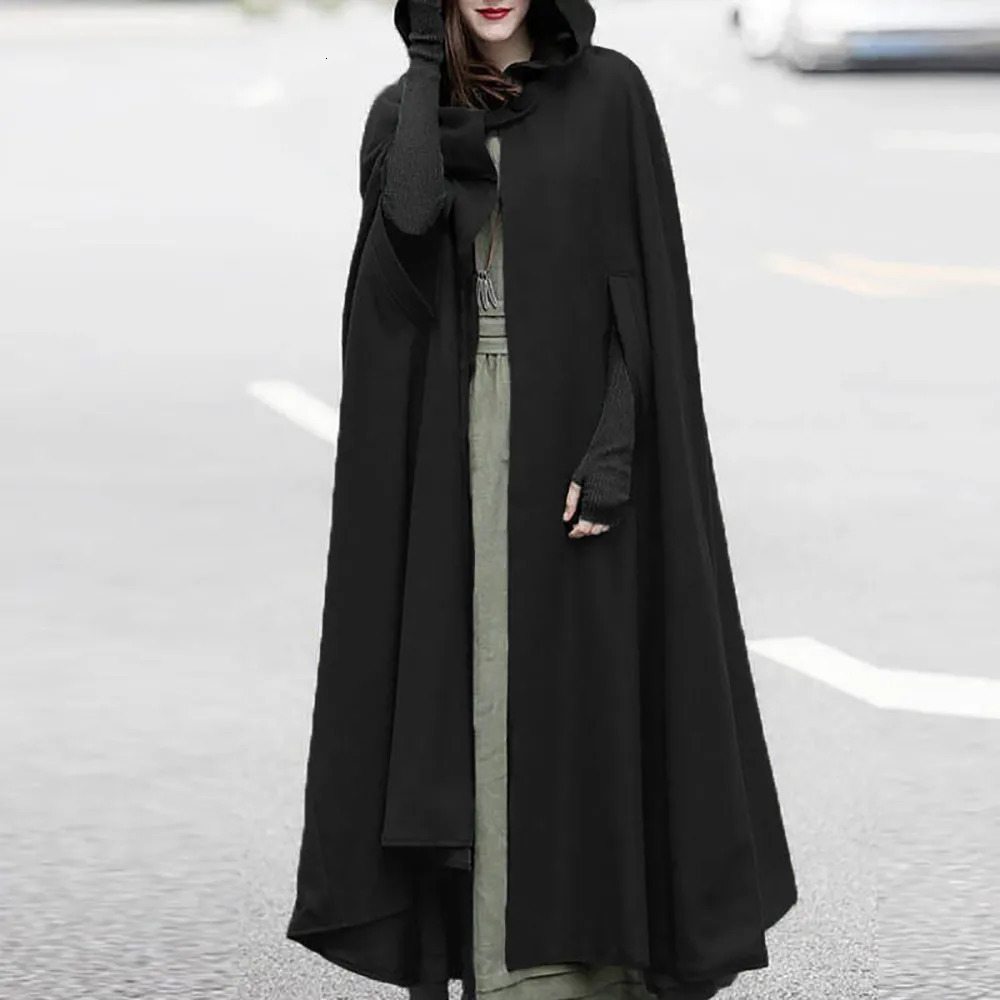 Winter Cloak Hooded Trench Coat Women Gothic Cape Women Trench Coat Open Front Cardigan Jacket Coat Cape Cloak Poncho Plus 251029