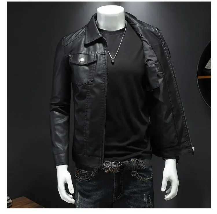 Pop Mens Leather New Spring And Autumn Korean Version Slimfit Trend Motorcycle Jacket Mens Leather JacketT251029