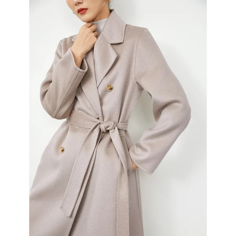 Water Ripple Doublesided Woolen Cashmere long Coat Womens Wool 948 wool 52 cashmere 251028